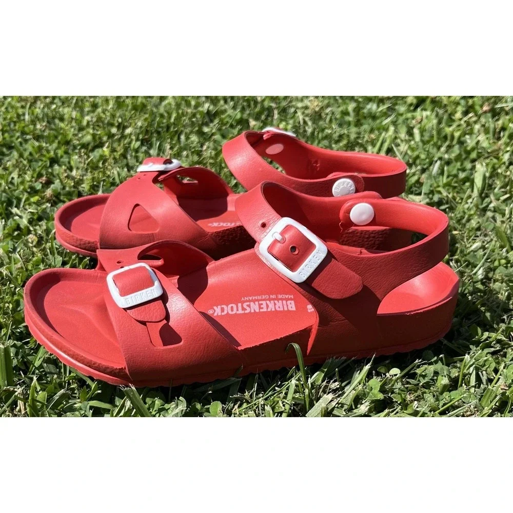 Birkenstock Sandals Kids Size 3 Red Strappy Buckle Synthetic‎ Adjustable Summer